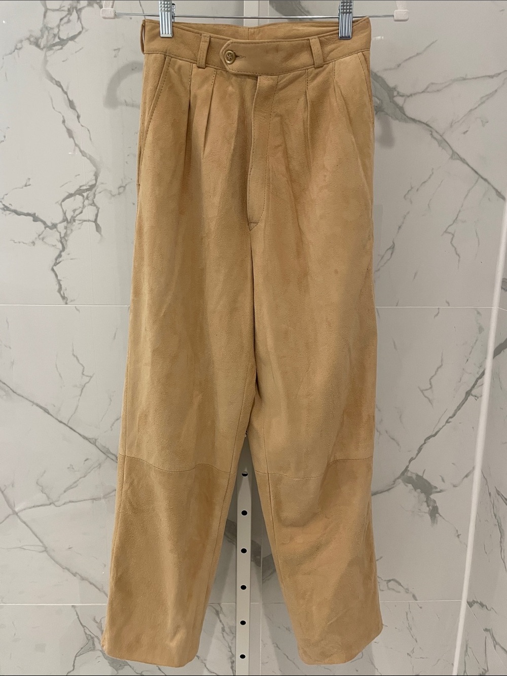 Vintage Suede Pleated Tan Pants, Classic Straight Fit, size 6